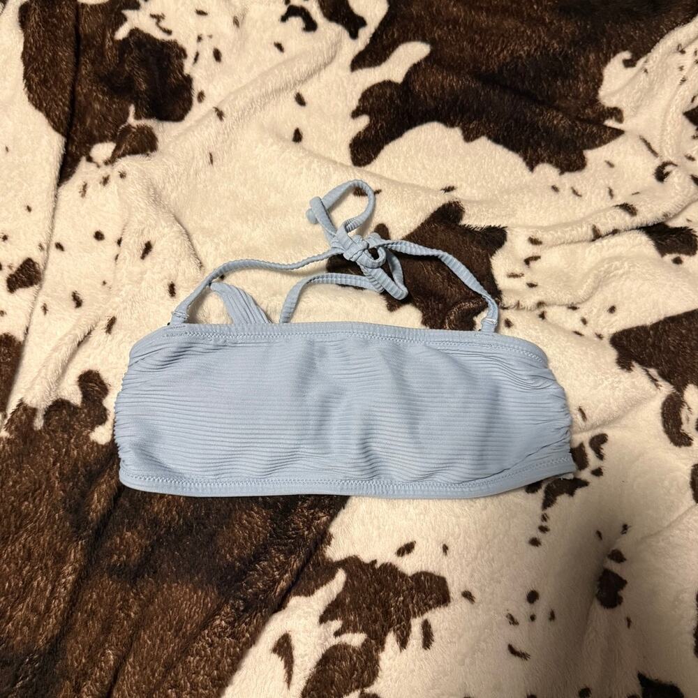 H&M Women’s Light Blue Bandeau Bikini Top Ribbed Tie Back Size 2